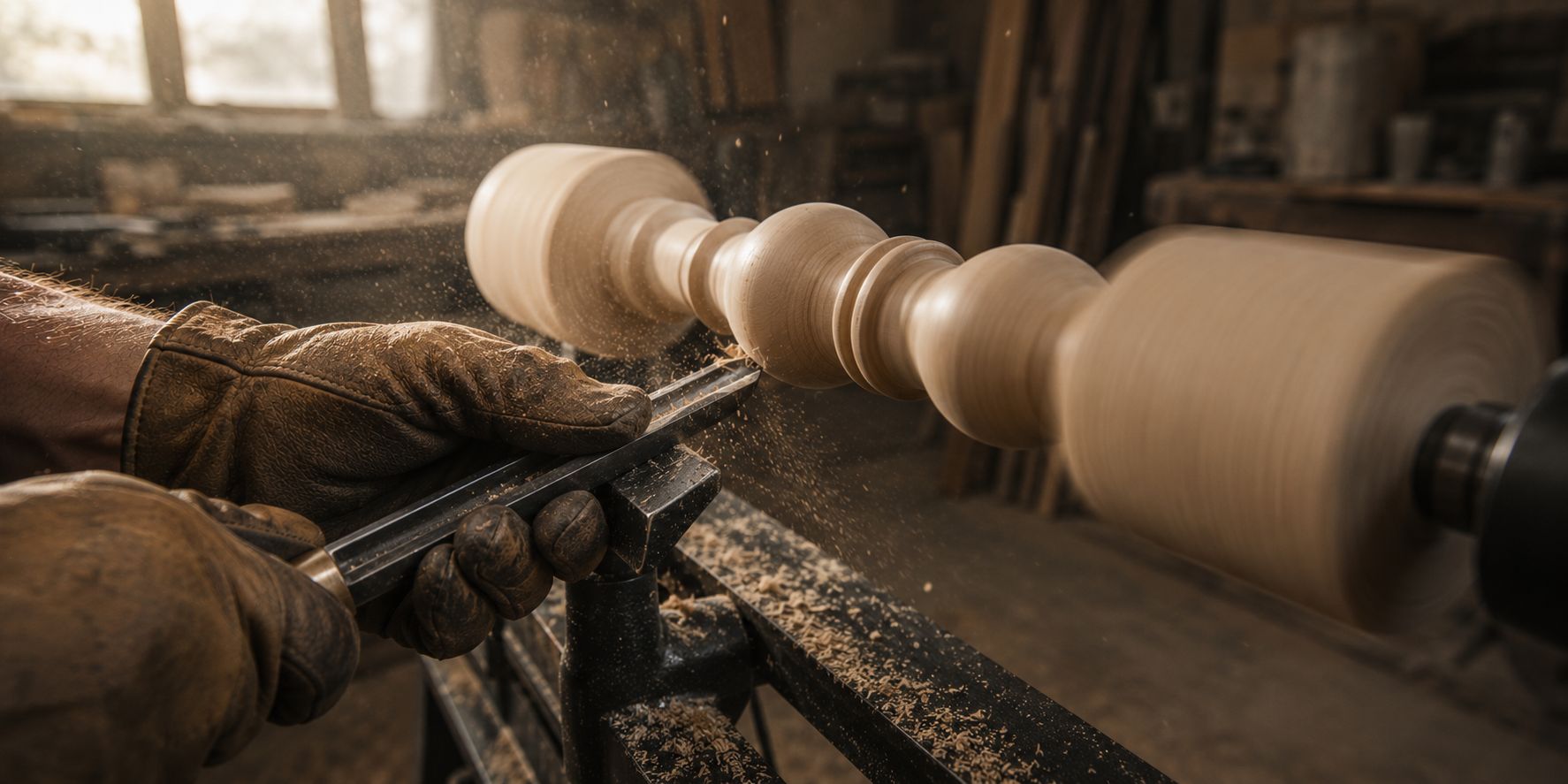 Turning a solid oak leg on the lathe